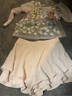 Zara Floral Embroidered Sheer Top and skorts set